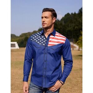 COOFANDY Mens Casual American Flag Long Sleeve Button Down Shirt Size XXL NWT